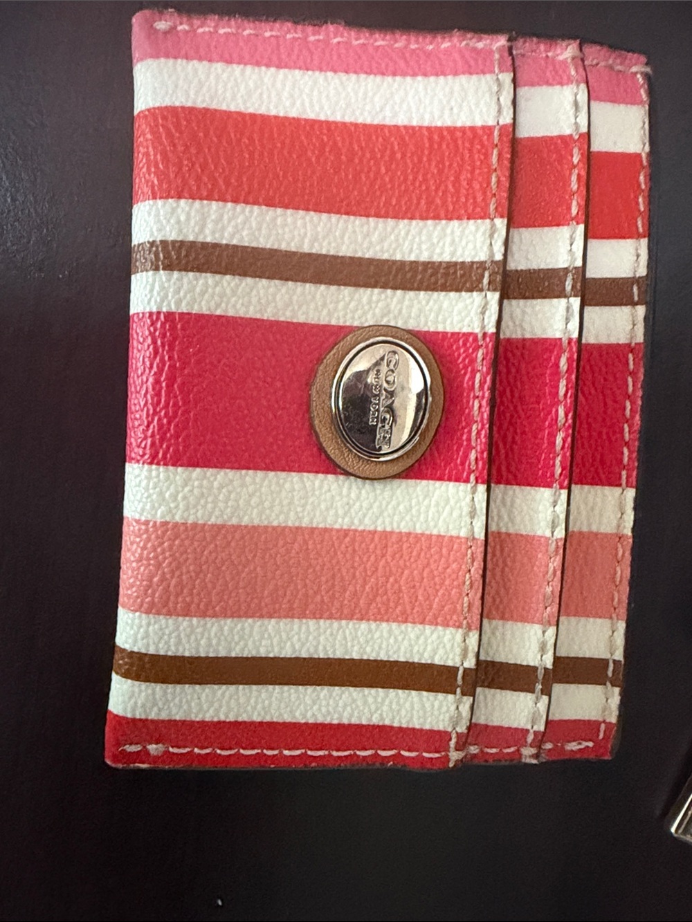 Coach Pink and Coral Striped Card & Key Holder